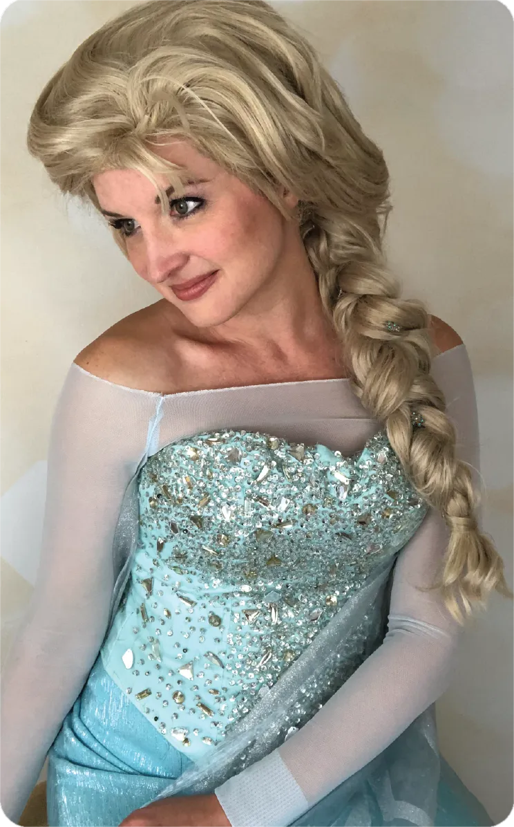 Elsa from Frozen in sparkling ice-blue gown